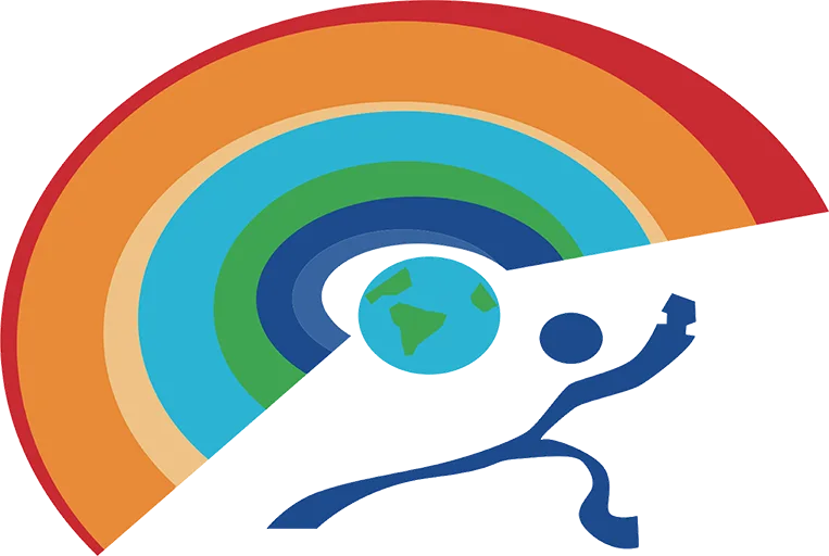 Arreguin's Painting logo featuring a colorful rainbow arching over a globe and a stylized figure, representing quality outdoor living services in Metro Atlanta.